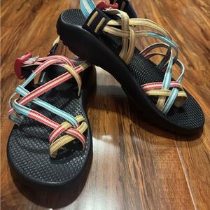 Chaco Women’s Multi-Color Strappy Sandals with Black Footbed